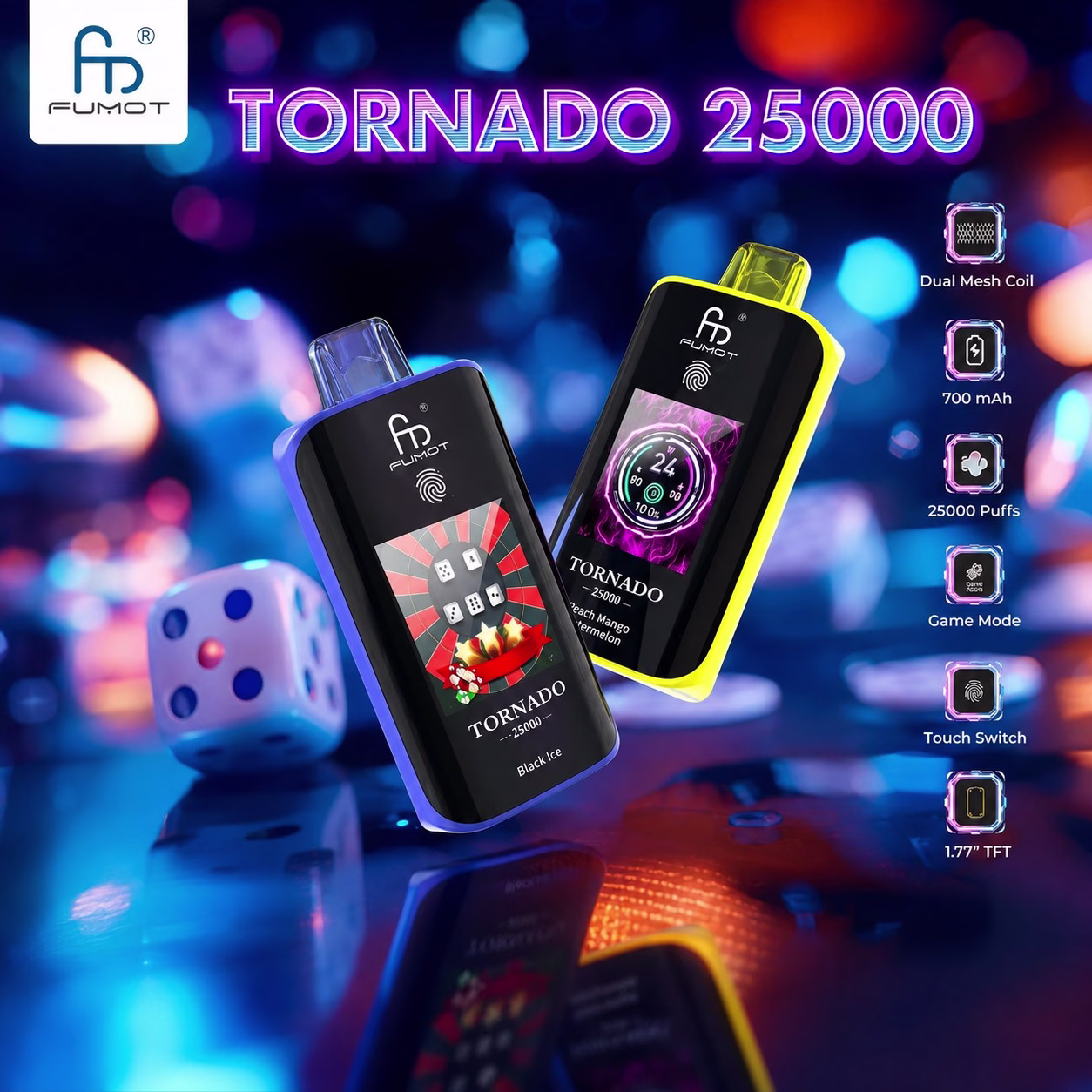 Fumot Tornado 25000 Puffs vape with 1.77 inch TFT screen Fumot Tornado 25000 Puffs vape with 1.77 inch TFT screen