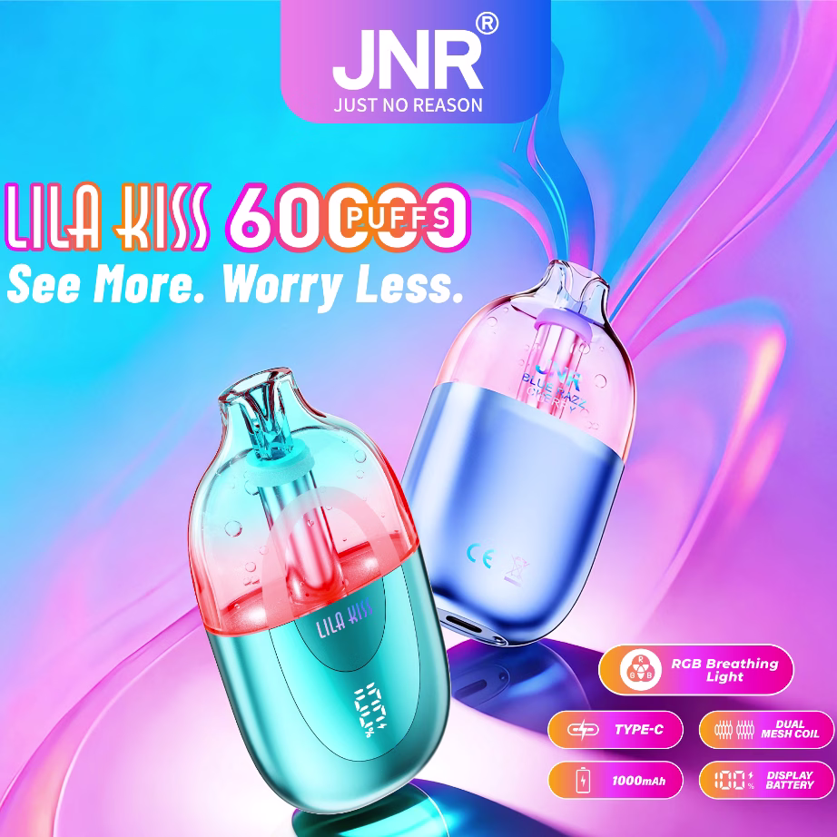 JNR Lila Kiss 60000 Puffs transparent vape with RGB breathing light JNR Lila Kiss 60000 Puffs transparent vape with RGB breathing light