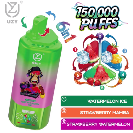 UZY 6 IN 1 150000 Puffs Watermelon Ice Strawberry Mamba Strawberry Watermelon