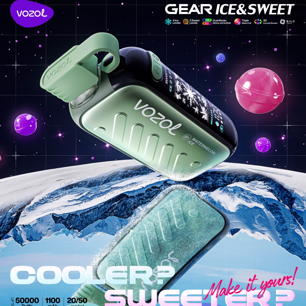 VOZOL GEAR ICE & SWEET 50K Puffs vape with 3D curved screen