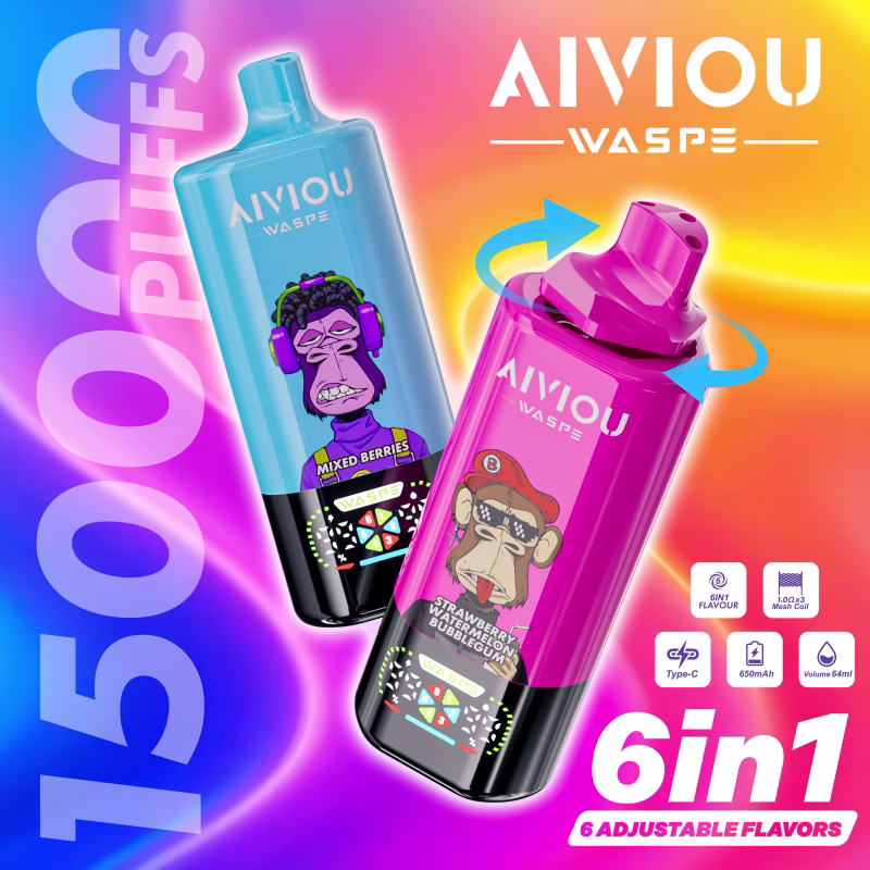 WASPE Aiviou 6 in 1 150K Puffs vape with LED display